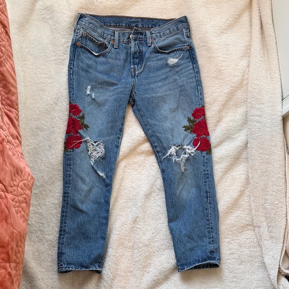 Levi's Denim - Levi's Red Embroidered Flower Jeans